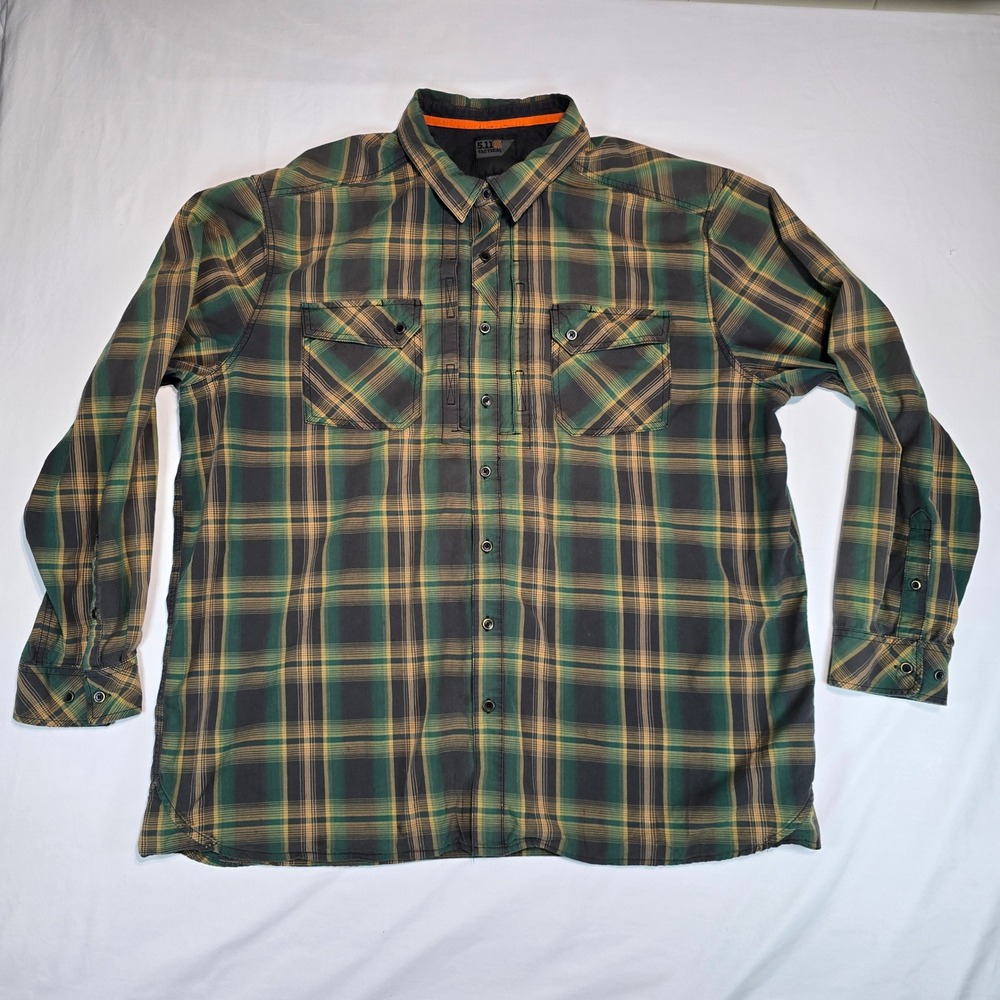 5.11 Tactical Peak Long Sleeve Shirt Mens 2XL Green Brown Plaid 72429 RAPIDraw